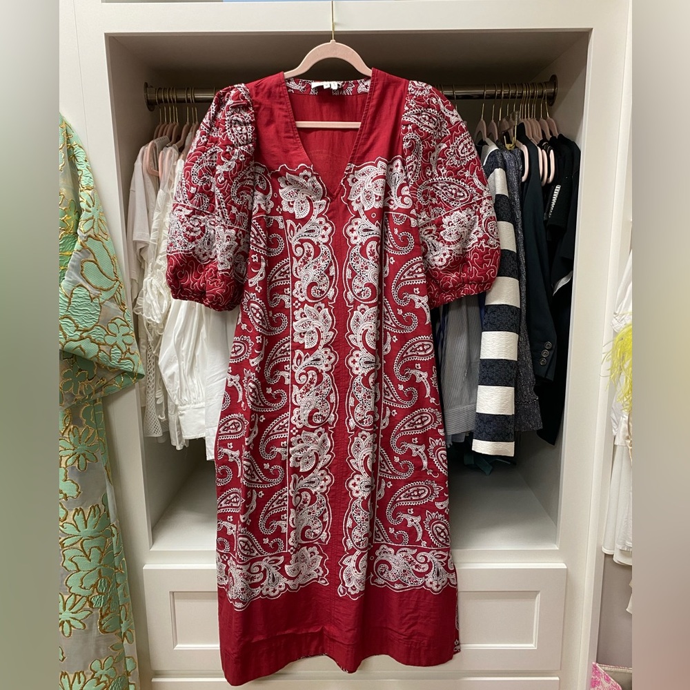 Sea New York Theordora Puff Sleeve Dress Red Quilted
